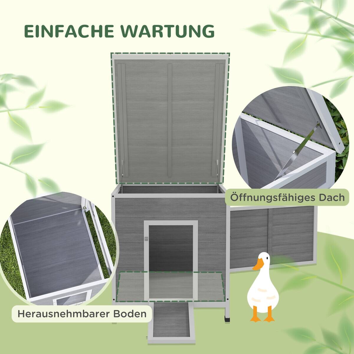 PawHut Entenhaus hellgrau Holz B/H/L: ca. 82x76x63 cm