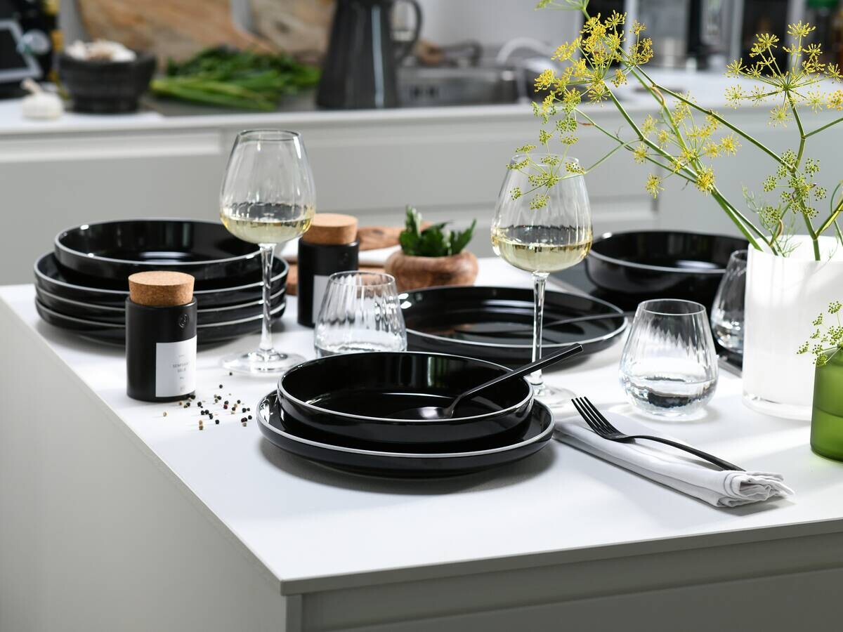 CreaTable Tafelservice Nordic Gourmet schwarz Steinzeug 12 tlg.