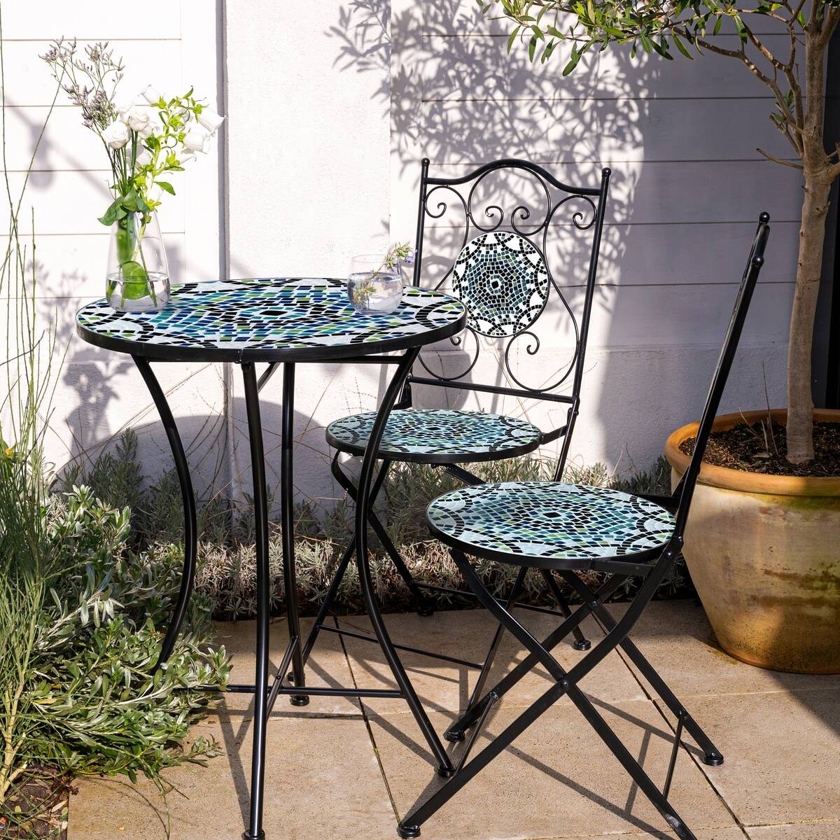 AXI Outdoor Living Bistroset Amélie Mosaik multicolor Metall B/H/L: ca. 60x92x60 cm