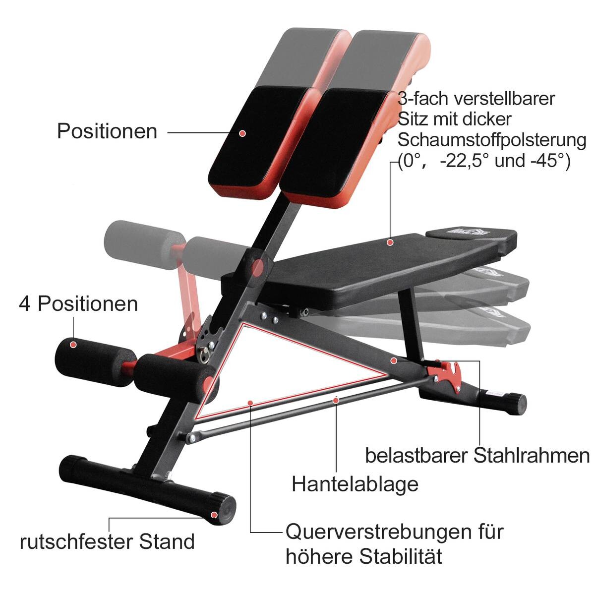 HOMCOM Trainingsbank schwarz Edelstahl B/H/T: ca. 64x85x146 cm