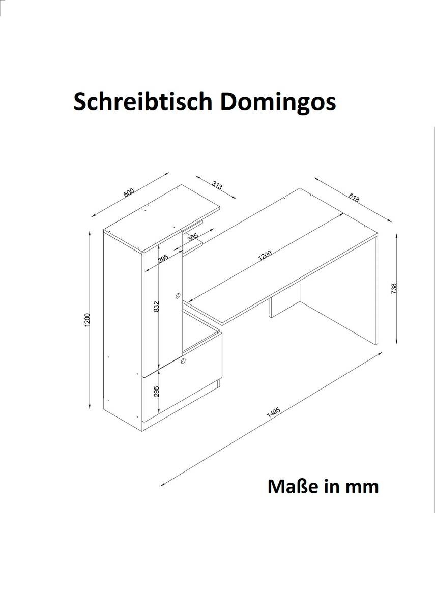 Schreibtisch Domingos weiß B/H/T: ca. 149,5x120x61,8 cm