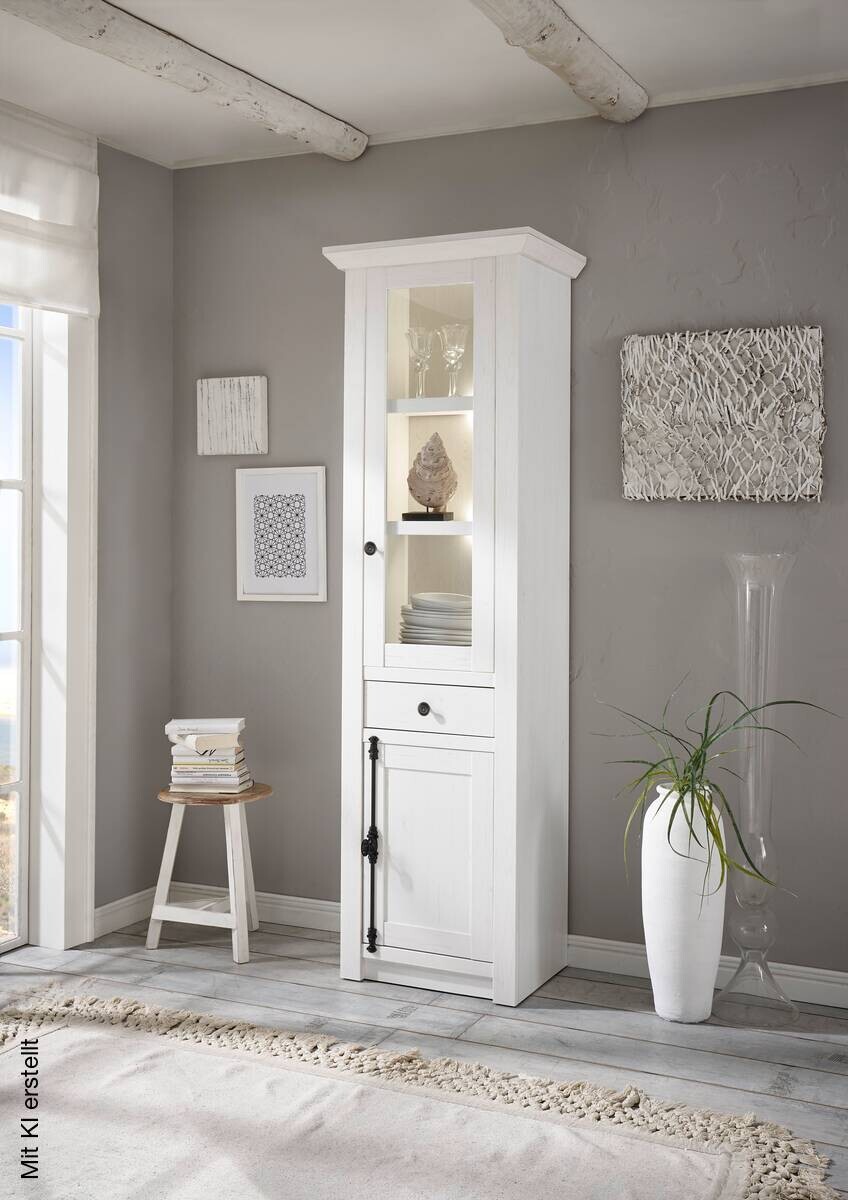 Vitrinenschrank Westerland weiß Pinie Nachbildung B/H/T: ca. 63x207x45 cm