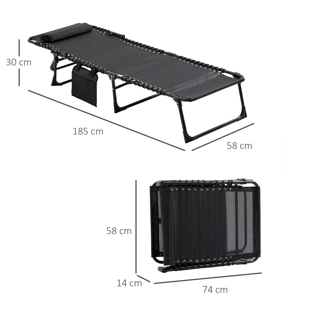 Outsunny Sonnenliege schwarz Netzstoff B/H/L: ca. 58x30x185 cm