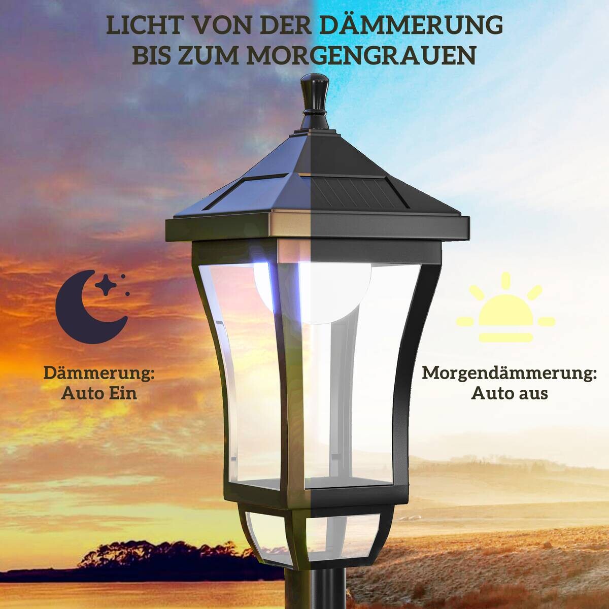 Solar Gartenlaterne schwarz Polycarbonat B/H/L: ca. 15x127x15 cm