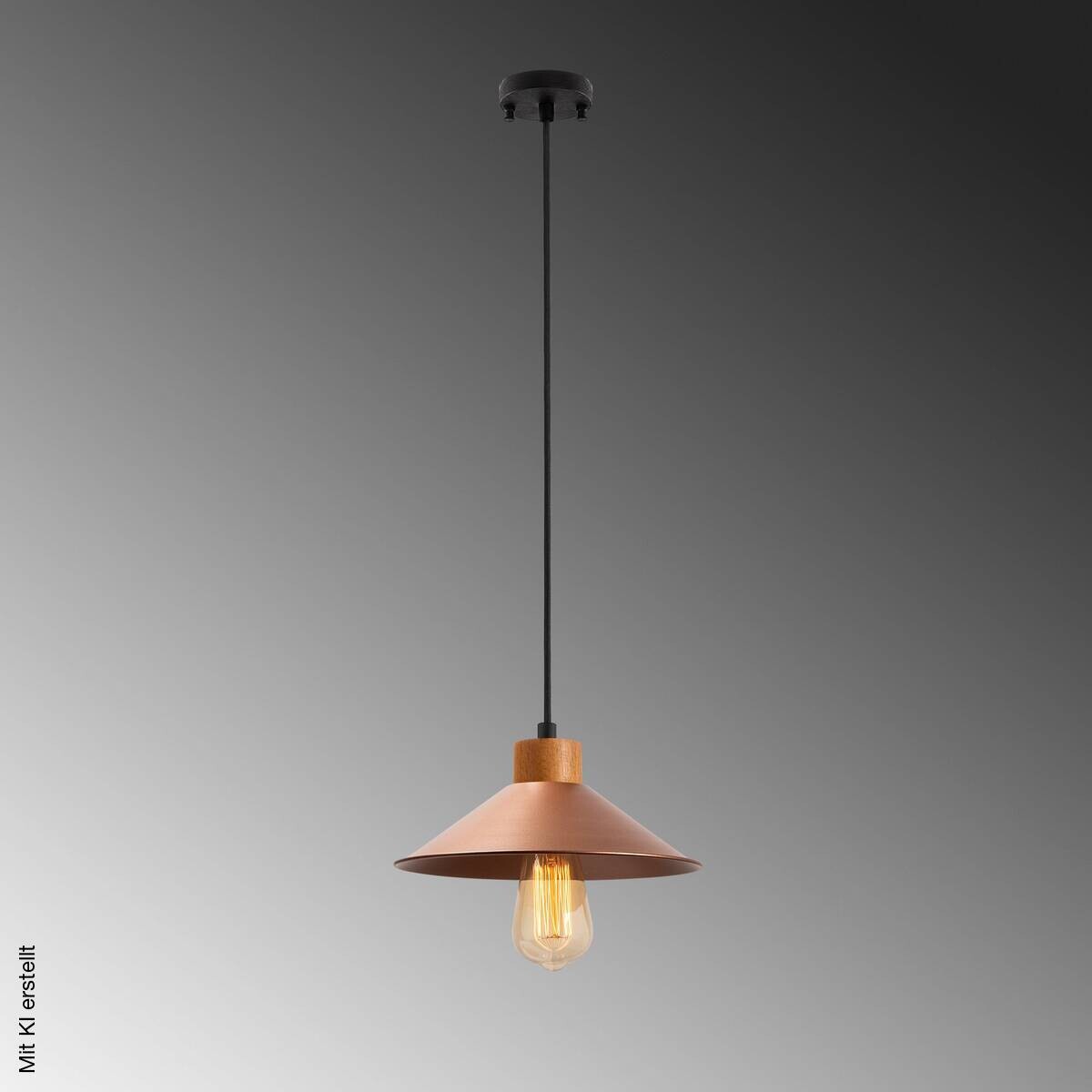 Opviq Pendelleuchte Kupfer Holz B/H/T/L: ca. 103x103x24x103 cm E27 1 Brennstellen