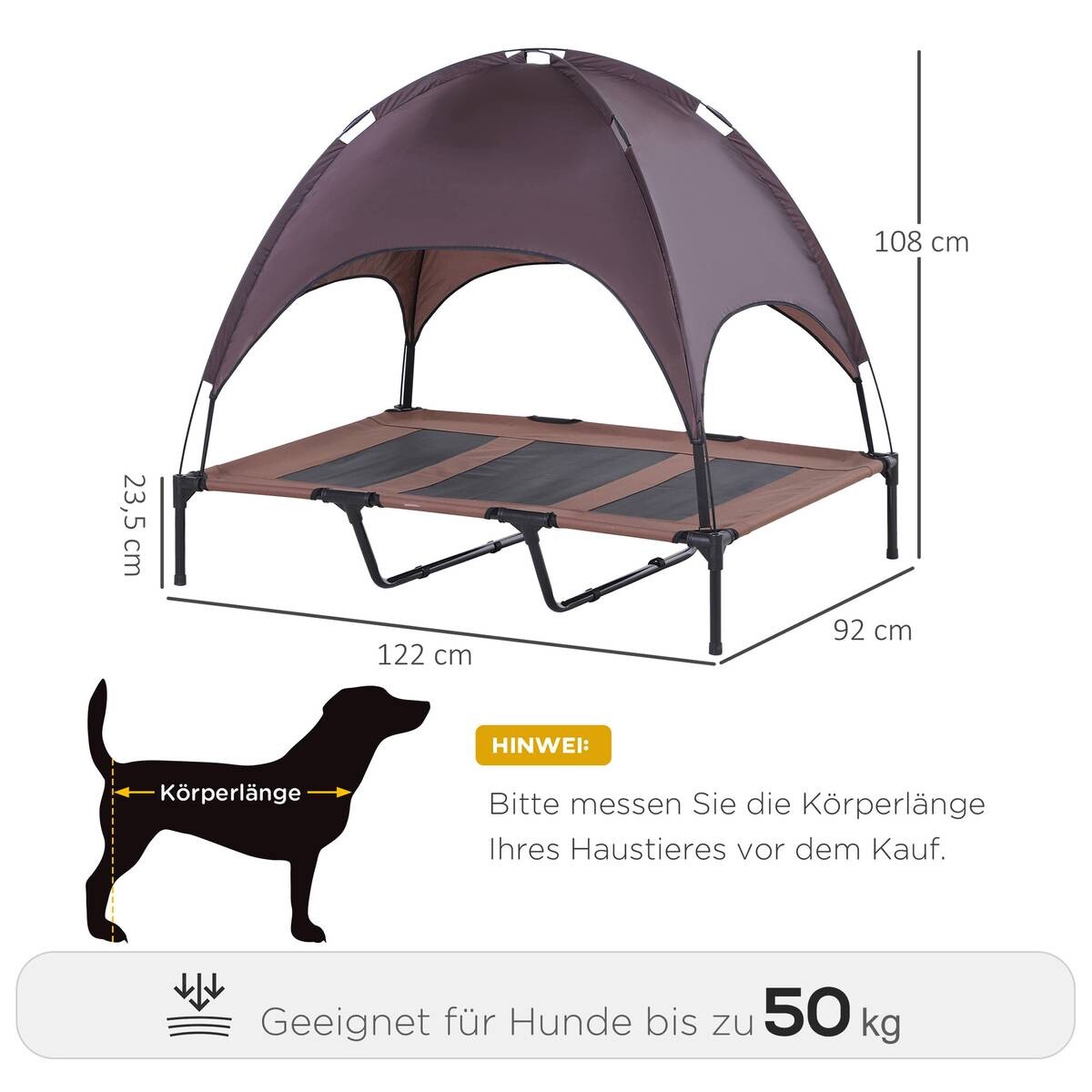 PawHut Hundebett braun Metall B/H/L: ca. 92x108x122 cm