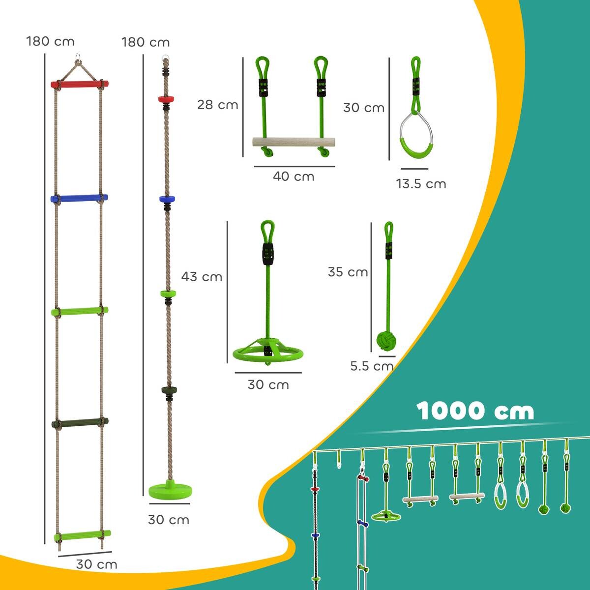 AIYAPLAY Kinder-Kletterseil-Set grün B/H/L: ca. 5x1x1000 cm