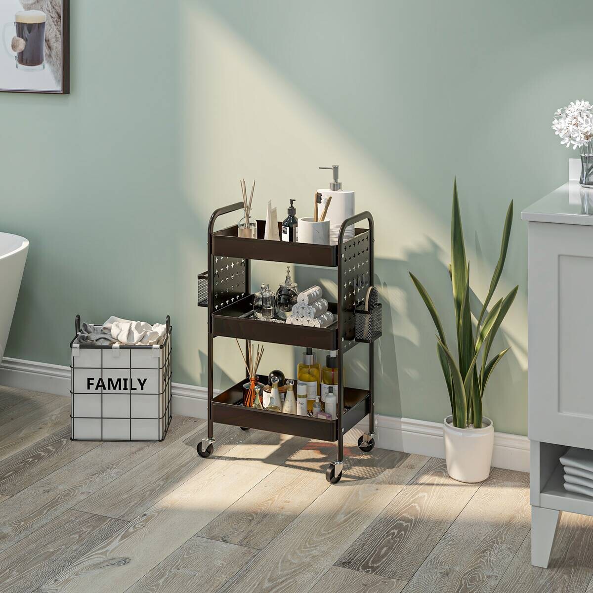 HOMCOM Küchenwagen schwarz Edelstahl B/H/L: ca. 30,5x53,5x75 cm