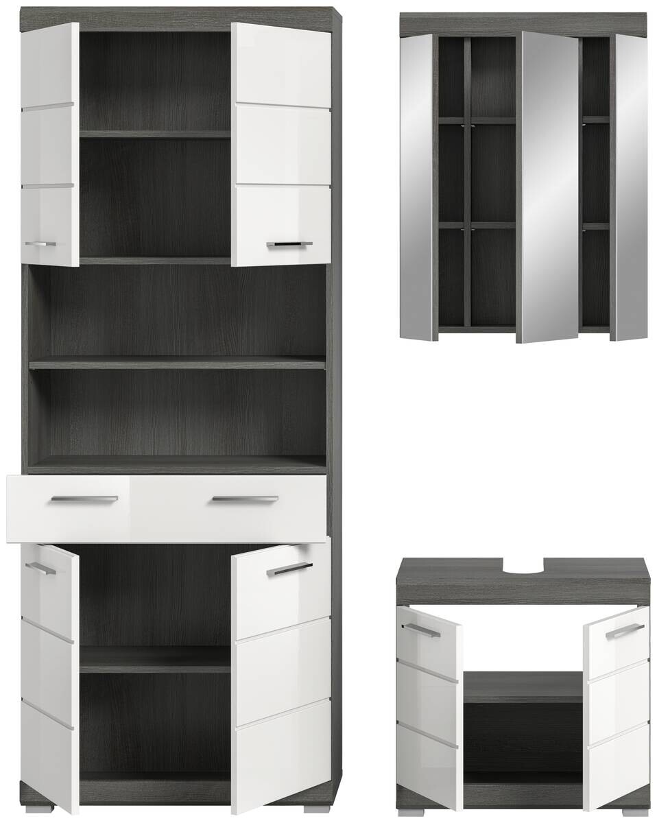 Badezimmer-Set Scout Rauchsilber Nachbildung weiß Hochglanz B/H/T: ca. 149x34x191 cm