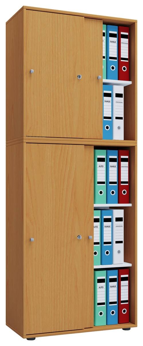 Büroschrank Lona XXL mit Schiebetüren buche Nachbildung weiß B/H/T: ca. 70x184x37 cm