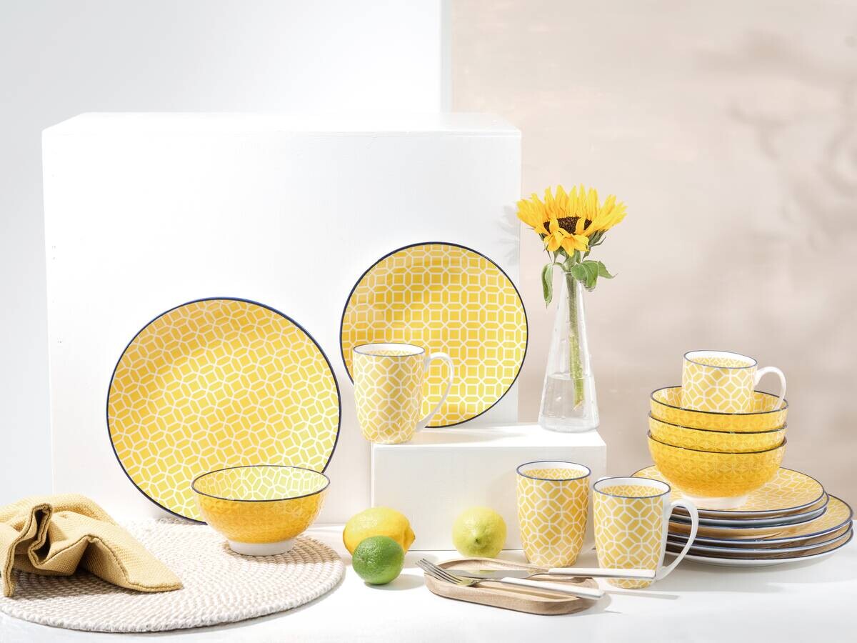 CreaTable Kombiservice Mediterran Curry gelb Steinzeug 16 tlg.