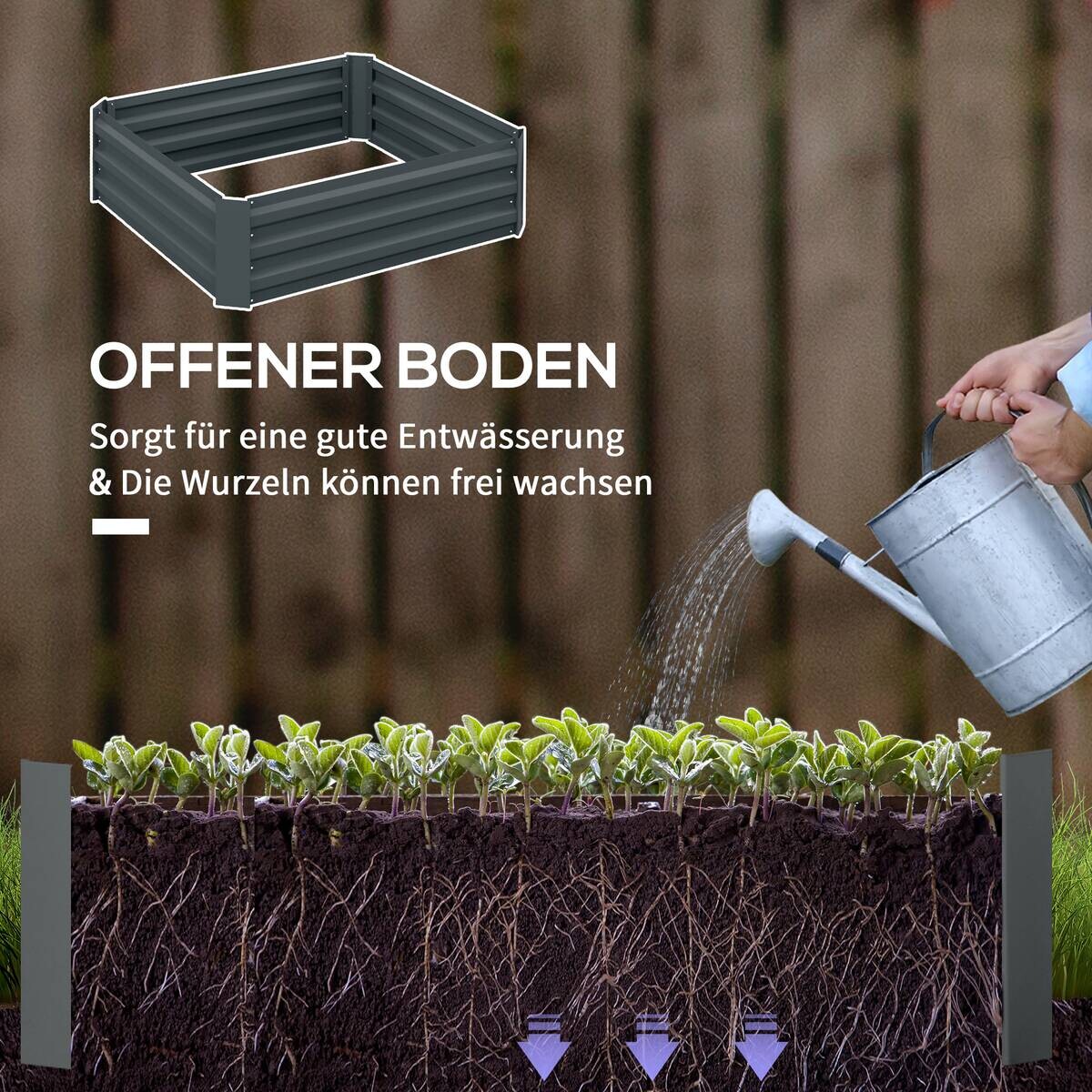 Outsunny Hochbeet 2er Set dunkelgrau Stahl B/H/L: ca. 100x30x100 cm