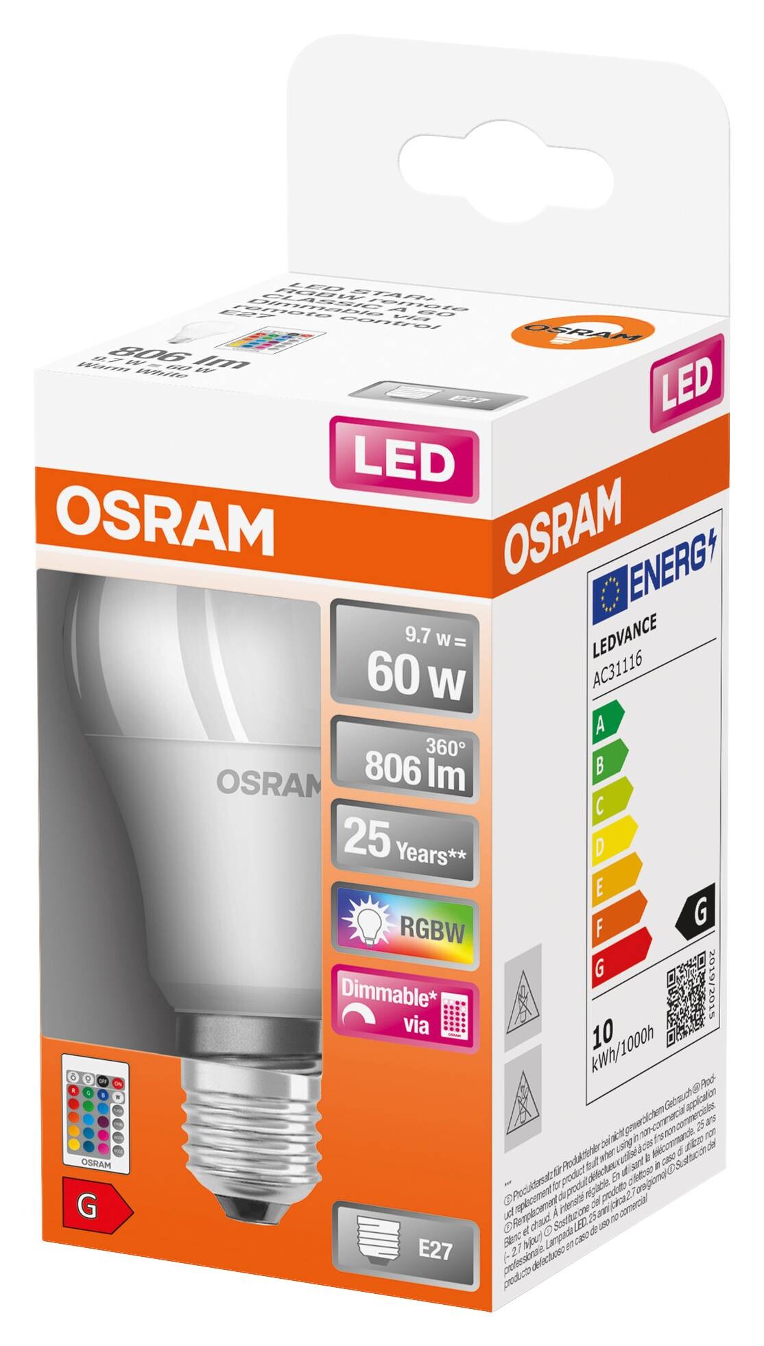 OSRAM LED-Leuchtmittel RGBW mit Fernbedienung AC45044 E27