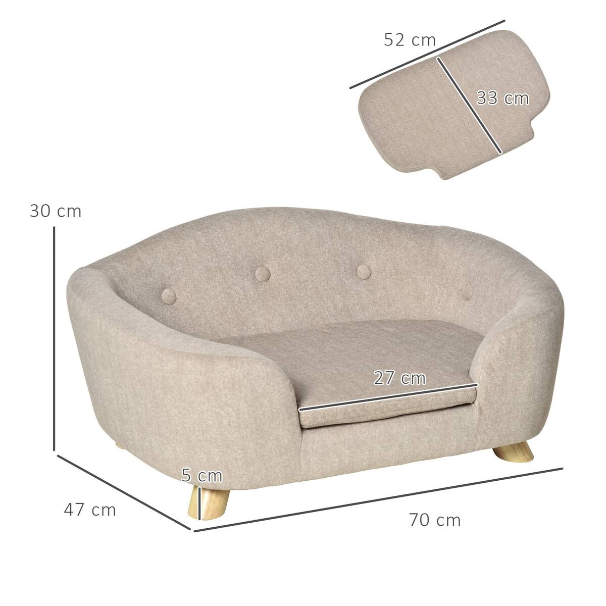 PawHut Hundebett weiß Kiefer B/H/L: ca. 47x30x70 cm