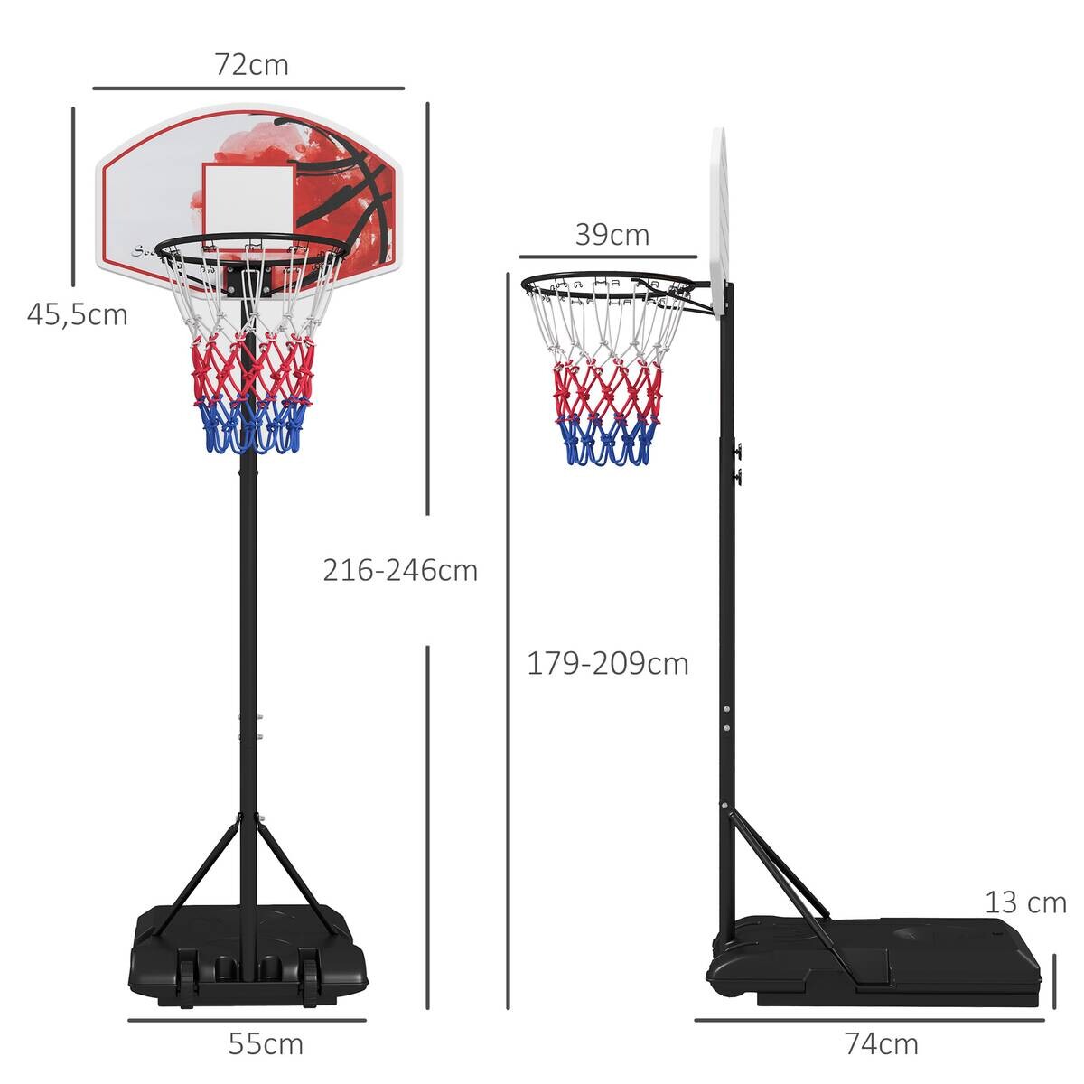 SPORTNOW Basketballkorb schwarz B/H/L: ca. 2,1x45,5x72 cm