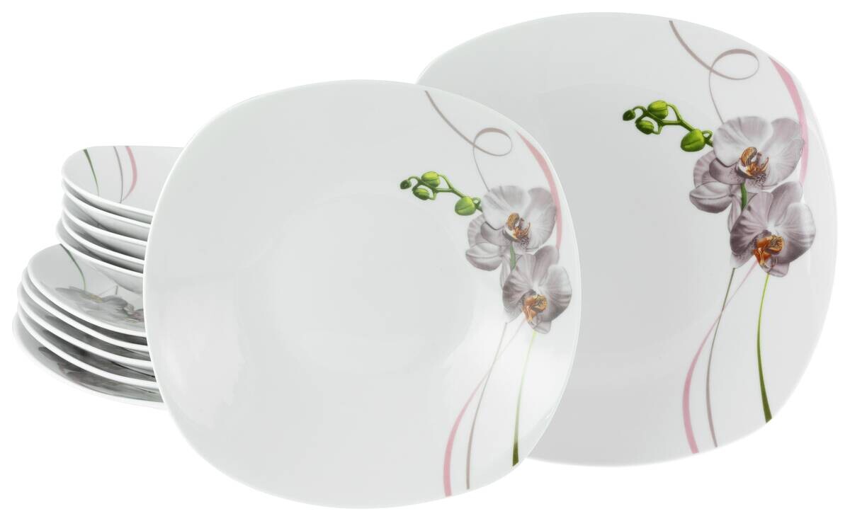 CreaTable Tafelservice Square Orchidee weiß Porzellan 12 tlg.