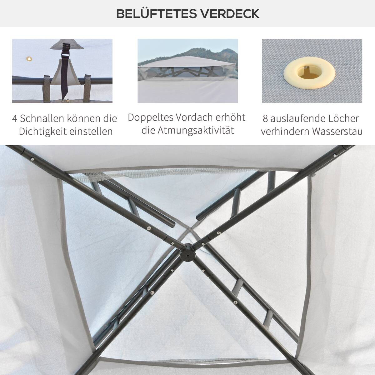 Outsunny Pavillon hellgrau Metall B/H/L: ca. 294x265x294 cm