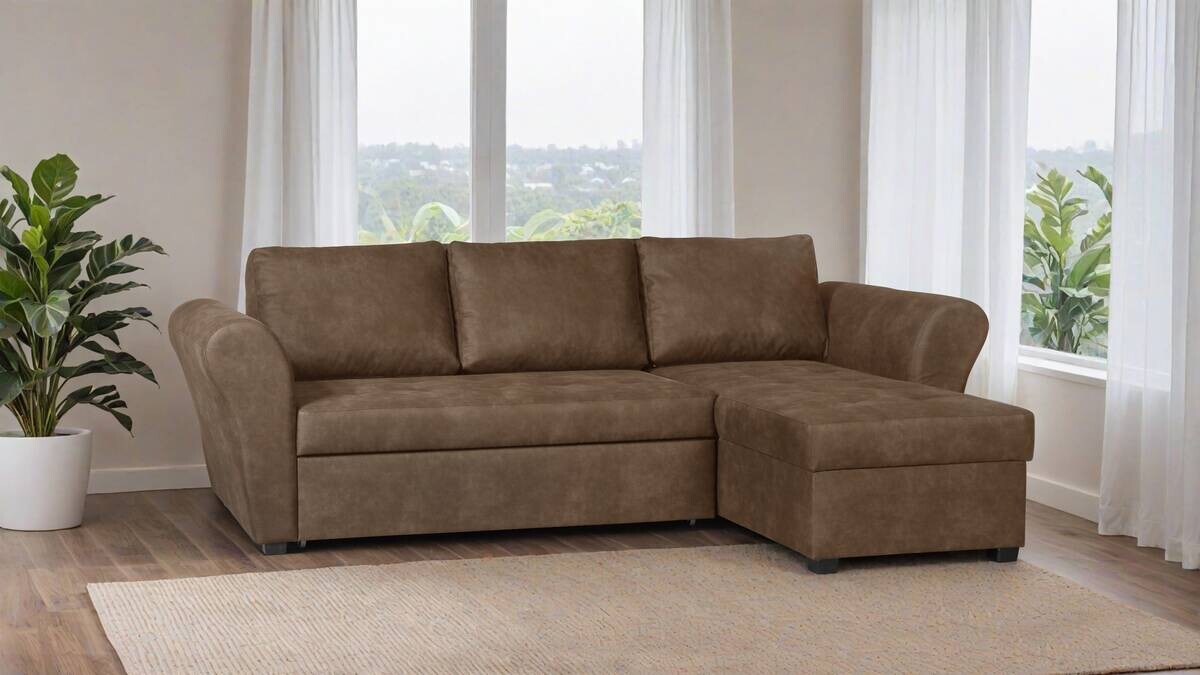 Ecksofa mit Bettfunktion und Bettkasten braun Microfaser B/H/T: ca. 260x89x155 cm