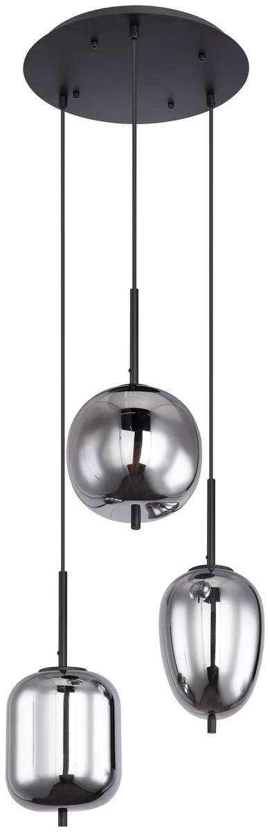 GLOBO Pendelleuchte Blacky schwarz Metall Rauchglas H/D: ca. 120x46 cm E14 3 Brennstellen