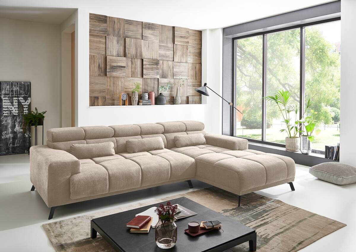 Ecksofa mit elektrischer Sitztiefenverstellung beige Polyester Nylon B/H/T: ca. 285x99x120 cm