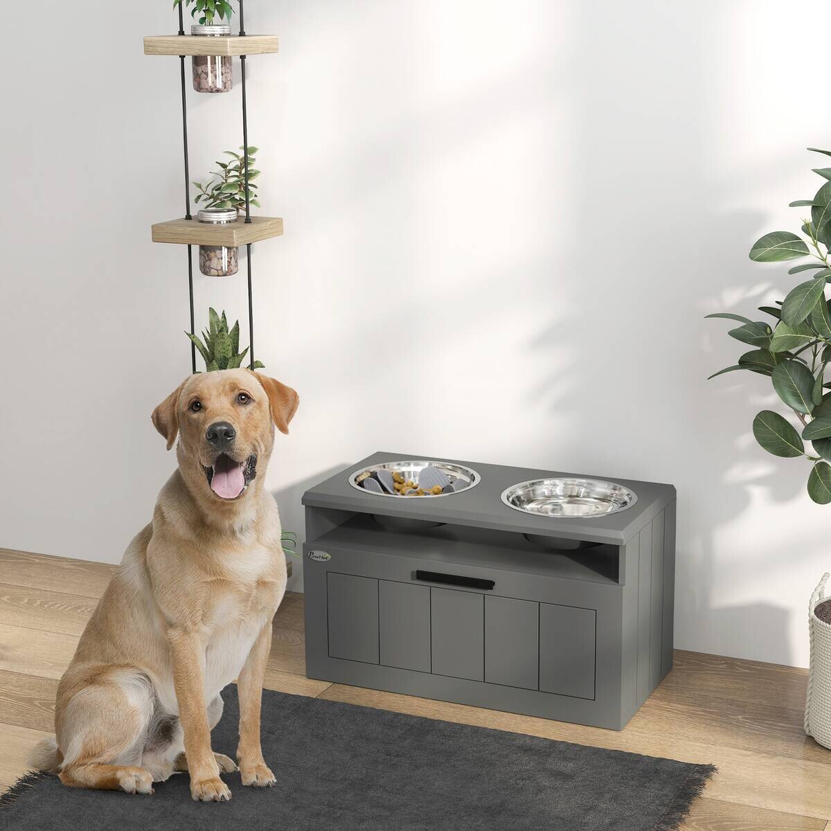 PawHut Futterstation grau MDF B/H/L: ca. 30x35x60 cm