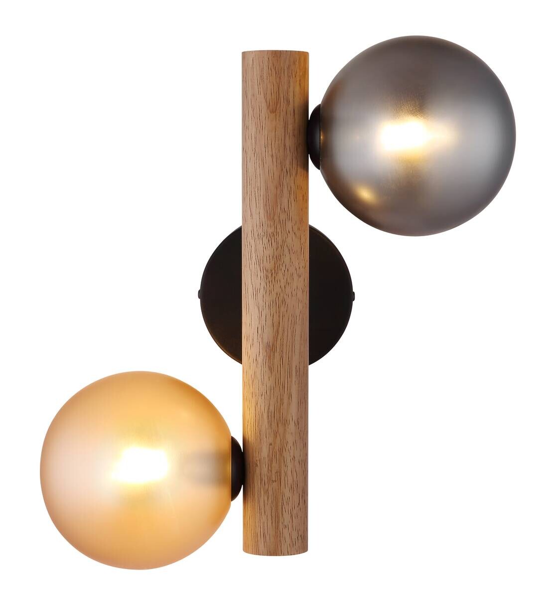 GLOBO LED-Wandleuchte Rauch dunkelbraun amber Metall Holz Glas H/L: ca. 16,5x32 cm 2 Brennstellen