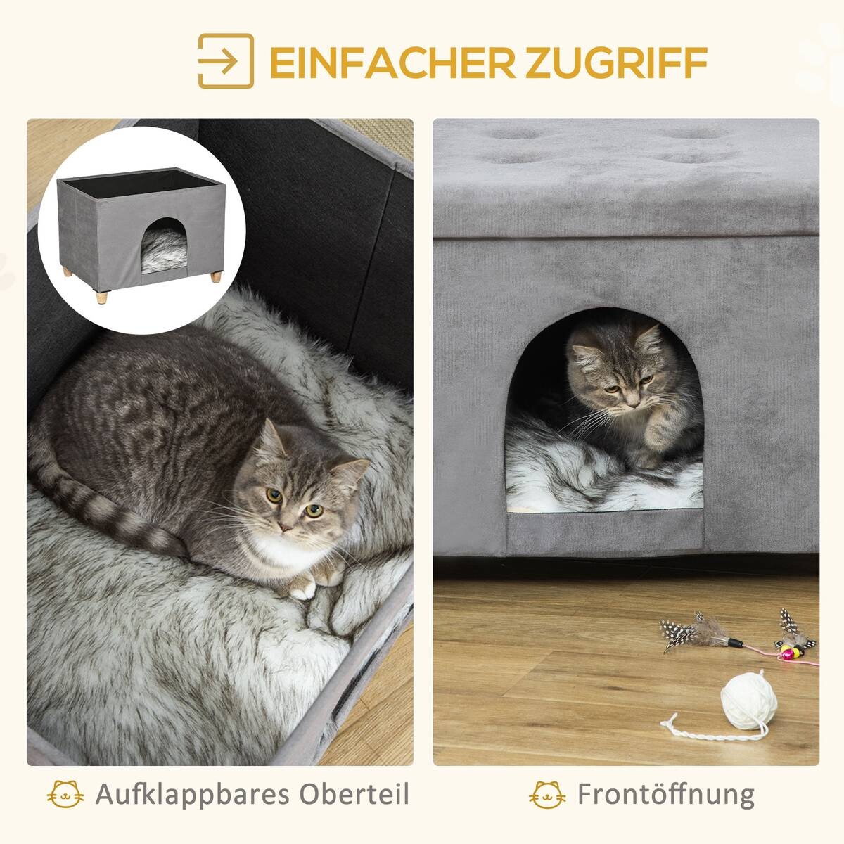 PawHut Katzenhaus grau Polyester B/H/L: ca. 45x44,5x60 cm
