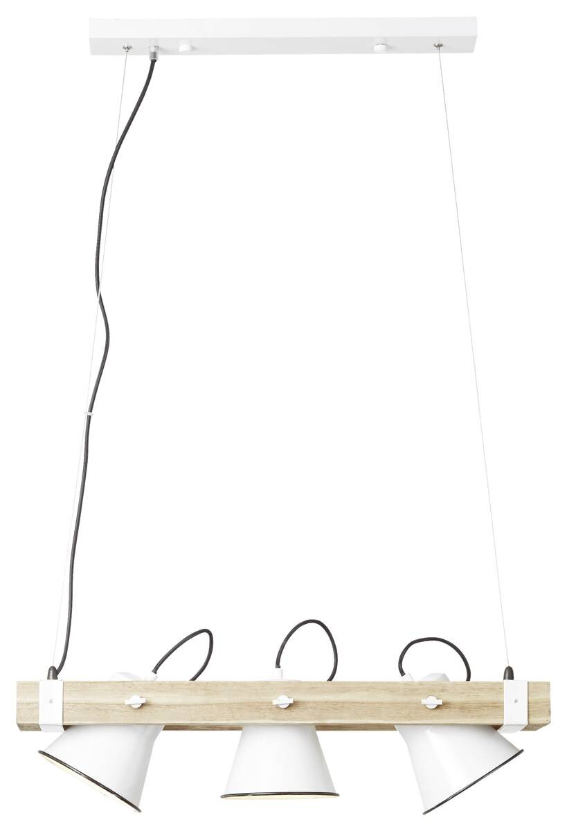 Brilliant Pendelleuchte Plow weiß Metall Holz B/H: ca. 70x115 cm E27 3 Brennstellen
