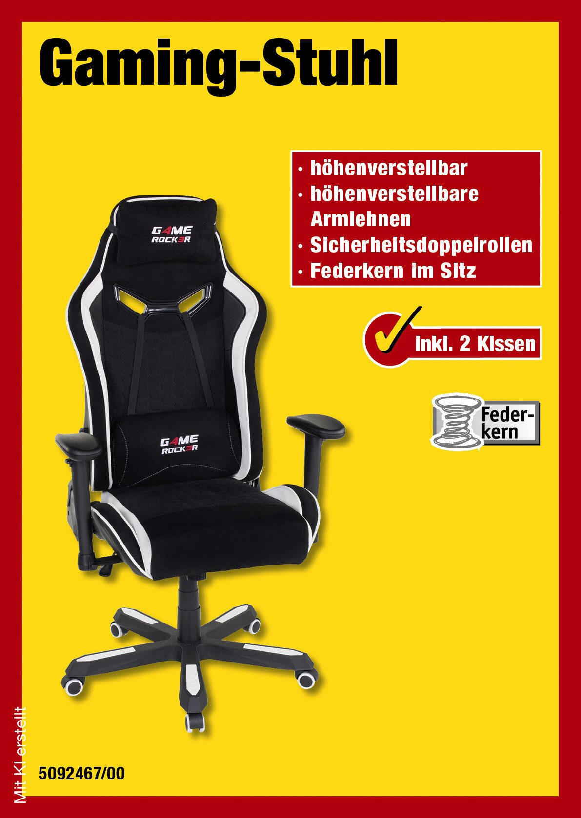 Gaming-Sessel Game-Rocker schwarz weiß Kunstleder Microfaser