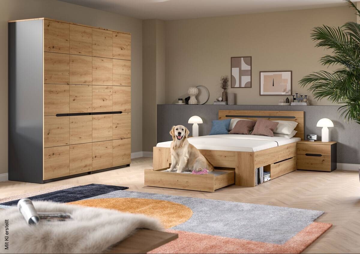 Schlafzimmer CANU, Set basaltgrau Artisan Nachbildung