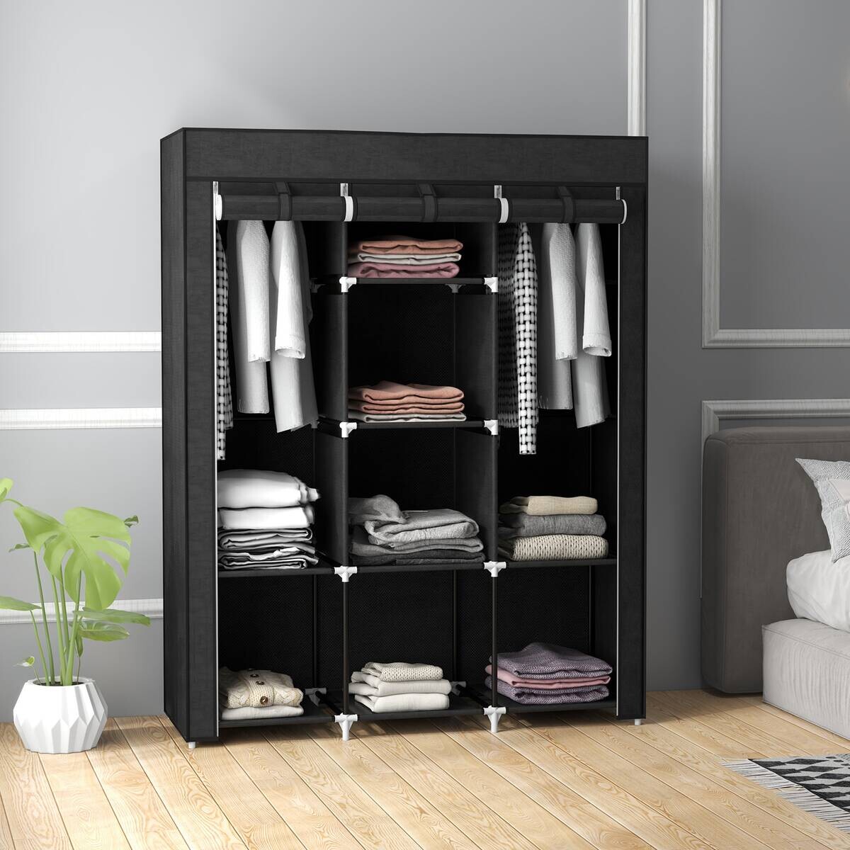 HOMCOM Kleiderschrank schwarz Edelstahl B/H/L: ca. 43x125x162,5 cm