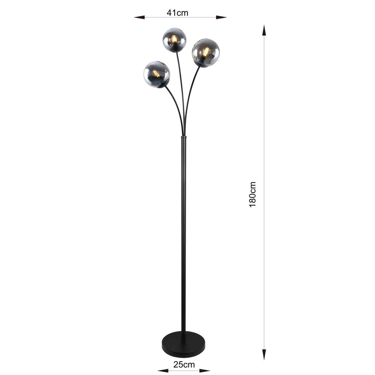 POCOline Stehleuchte Space schwarz Glas B/H/T: ca. 37x180x37 cm E14 3 Brennstellen