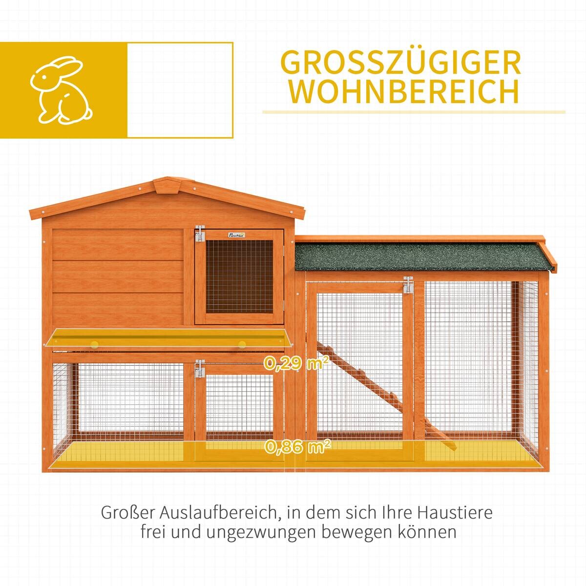 PawHut Kaninchenstall orange Holz B/H/L: ca. 45x85x150 cm