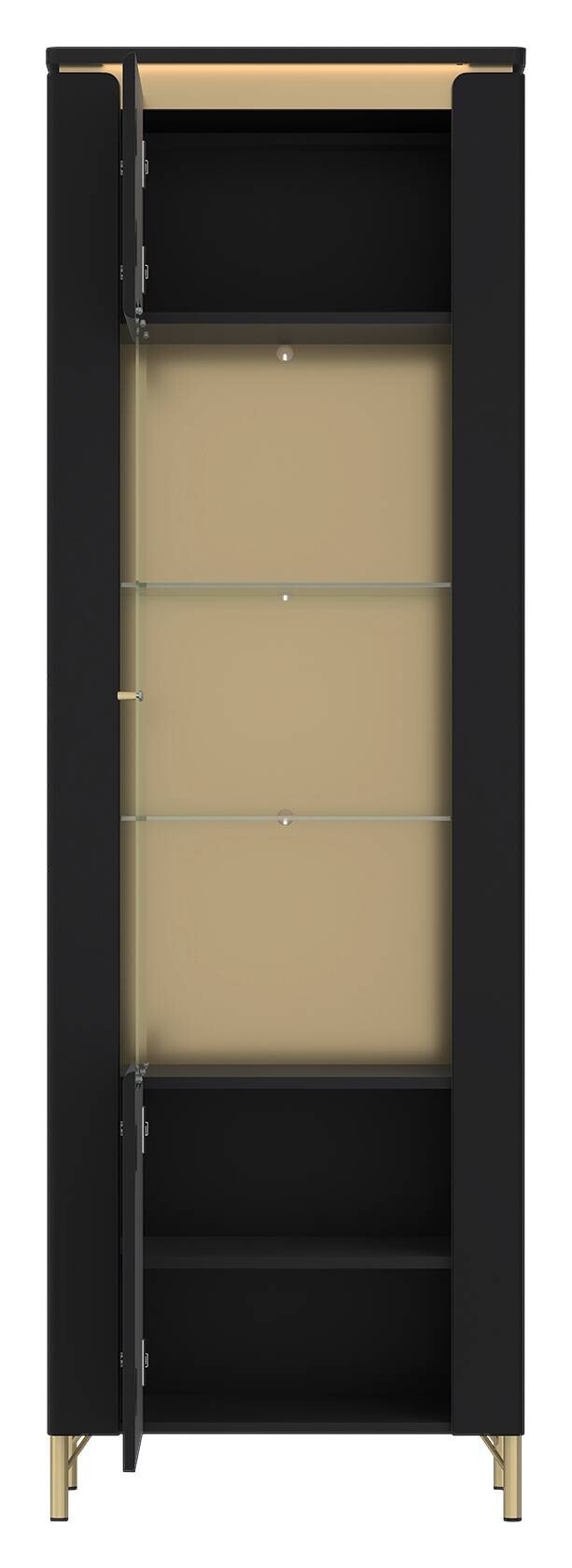 Vitrine Norica schwarz matt gold Optik B/H/T: ca. 66x201x40 cm