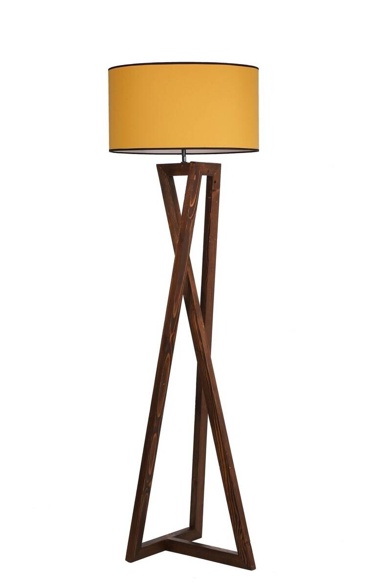 Stehleuchte senf nussbaum Stoff B/H/L/D: ca. 45x150x45x45 cm E27 1 Brennstellen