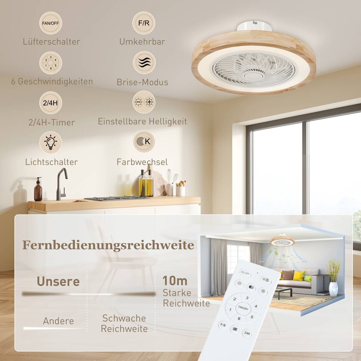 HOMCOM Deckenventilator natur B/H/L: ca. 50x22,5x50 cm max. 40 W