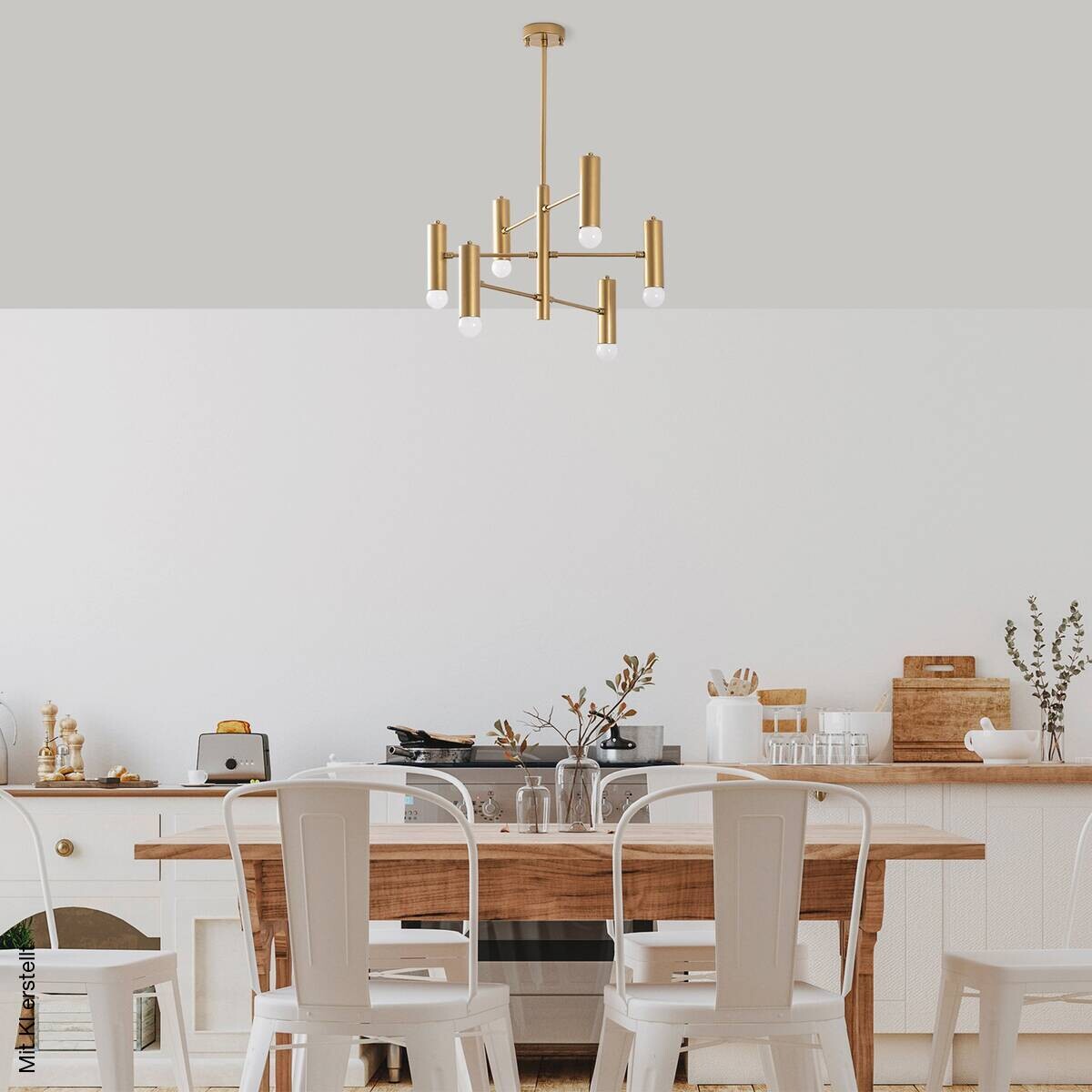 Opviq Pendelleuchte gold Metall B/H/T/L/D: ca. 55x73x55x55x55 cm E27 6 Brennstellen
