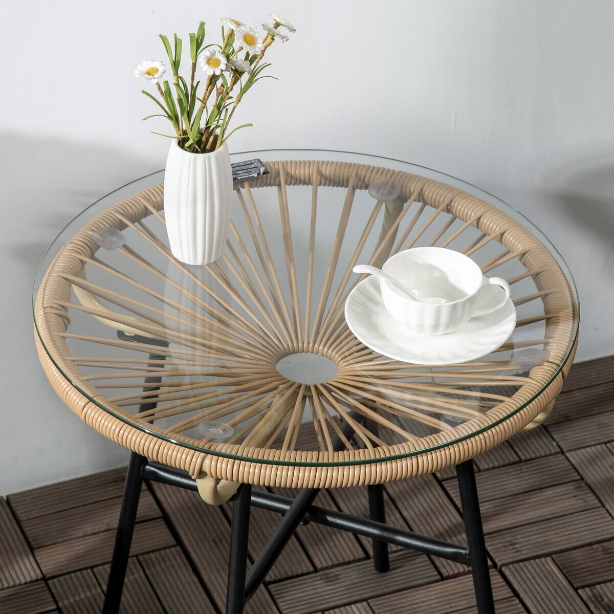 Outsunny Beistelltisch beige Eisen B/H/L: ca. 50x50x50 cm