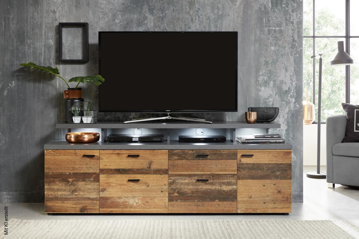TV-Lowboard Mood Old Wood Nachbildung Beton dunkel Optik B/H/T: ca. 180x65x44 cm