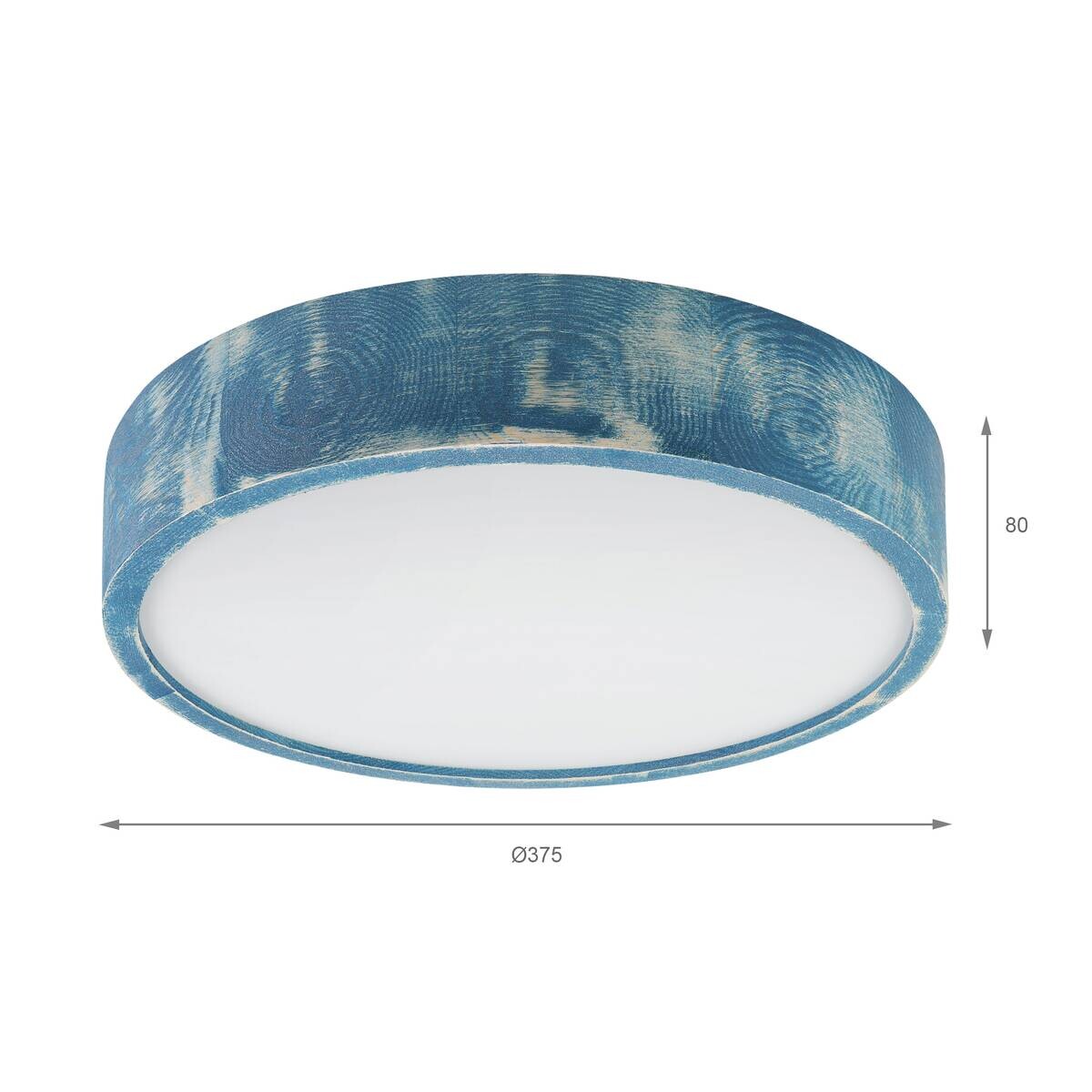 Lamkur Deckenleuchte blau hellbraun Glas Holz B/H/L: ca. 38x38x10 cm 2 Brennstellen