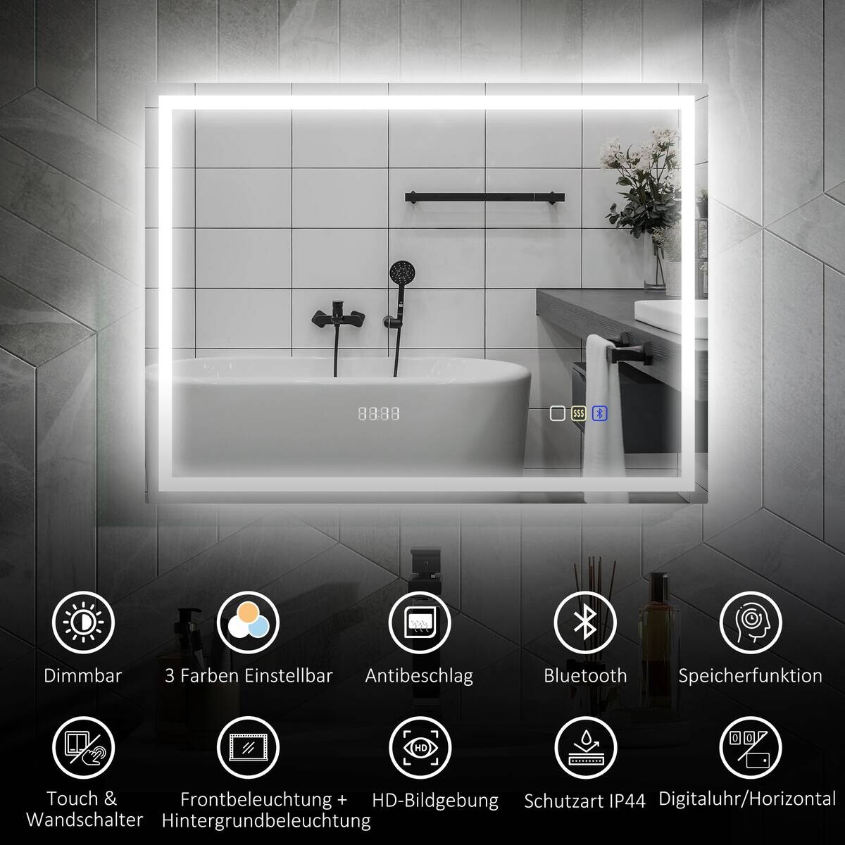 HOMCOM LED-Bad-Spiegel silber B/H/L: ca. 60x3,5x80 cm