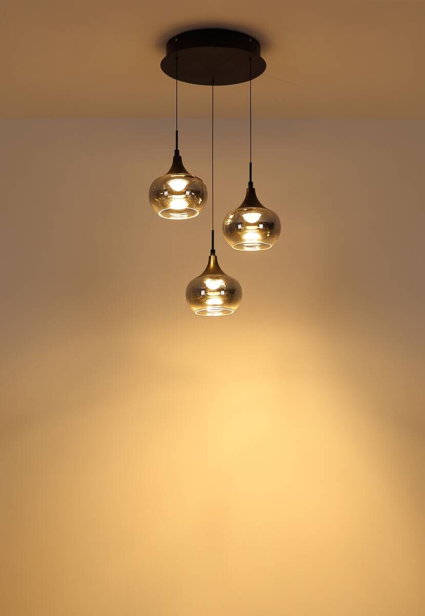GLOBO LED-Pendelleuchte schwarz Rauch Metall Glas H/T: ca. 150x37 cm 1 Brennstellen