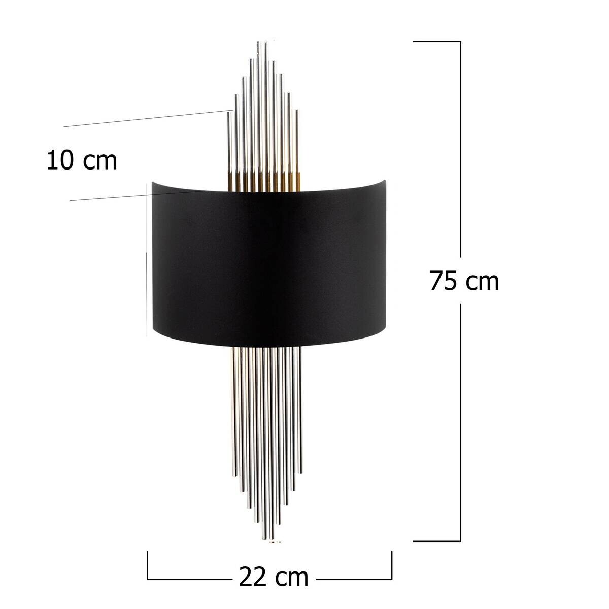 Opviq Wandleuchte schwarz silber Metall B/H/L: ca. 10x22x75 cm E27 1 Brennstellen