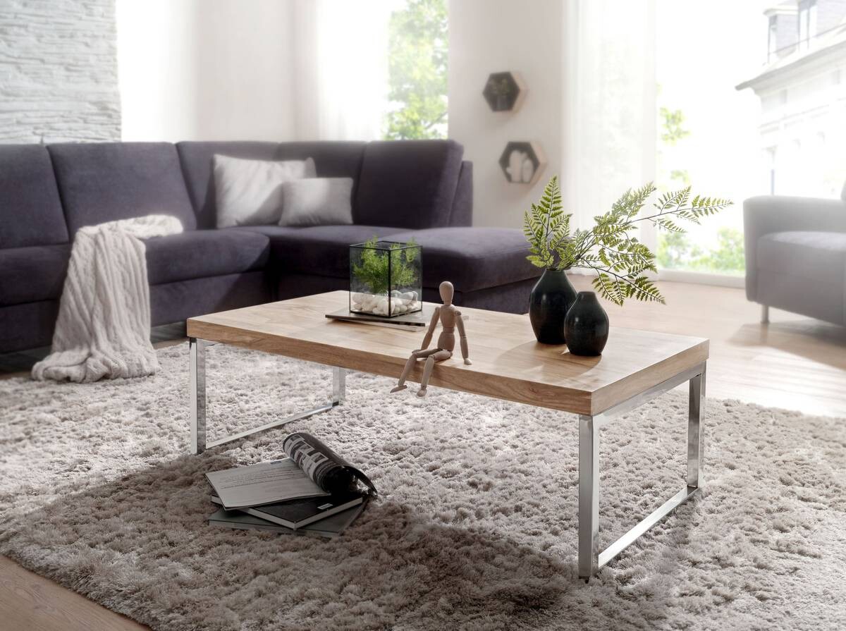 Wohnling Couchtisch natur Chrom Akazie Metall B/H/T: ca. 120x40x60 cm