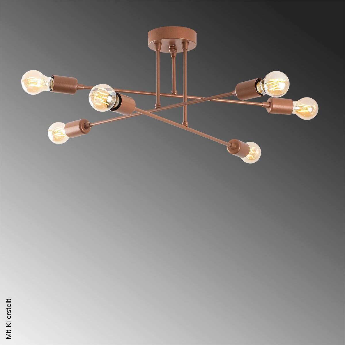 Opviq Deckenleuchte Fleur-1502 Kupfer B/H/T/L/D: ca. 66x27x66x66x66 cm E27 6 Brennstellen