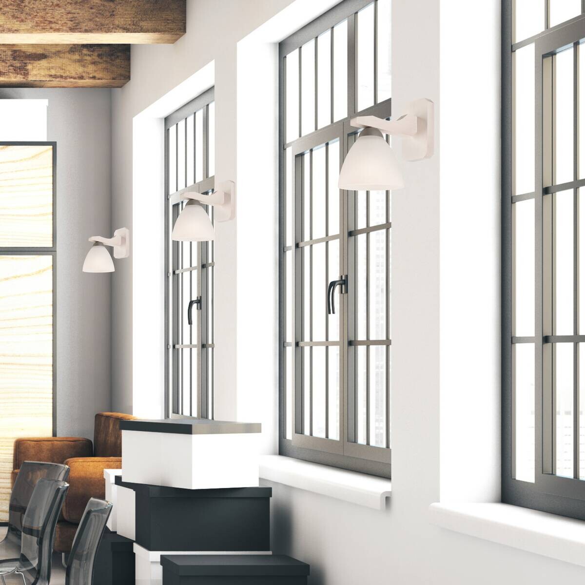 Lamkur Wandleuchte weiß buche Glas Stahl Holz B/H/L: ca. 20x20x30 cm E27 1 Brennstellen