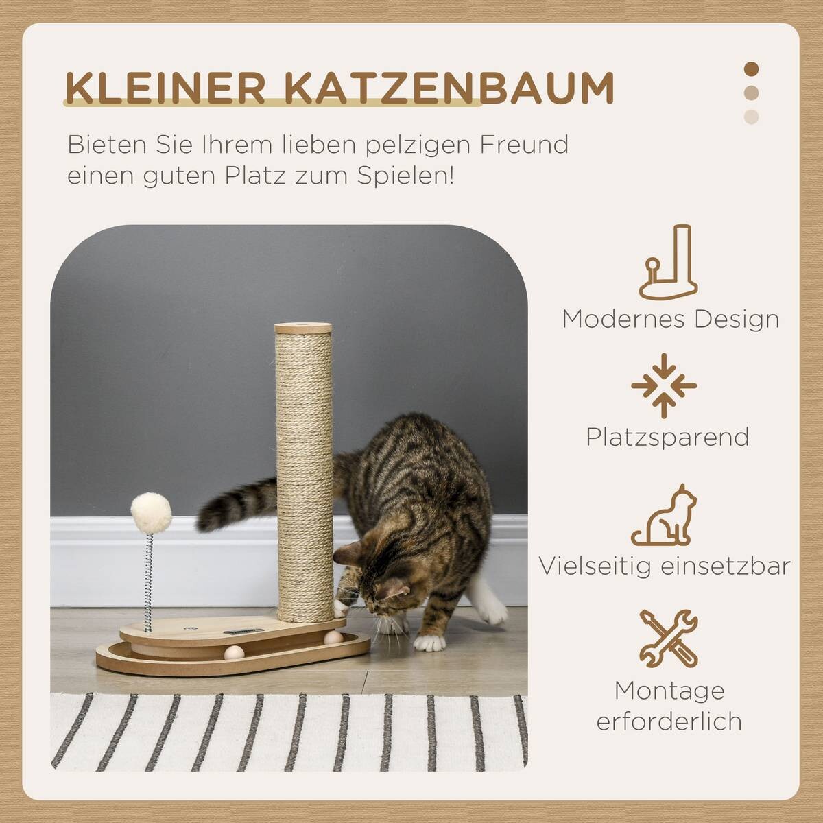 PawHut Kratzbaum Eiche Spanplatte B/H/L: ca. 23x40x35 cm