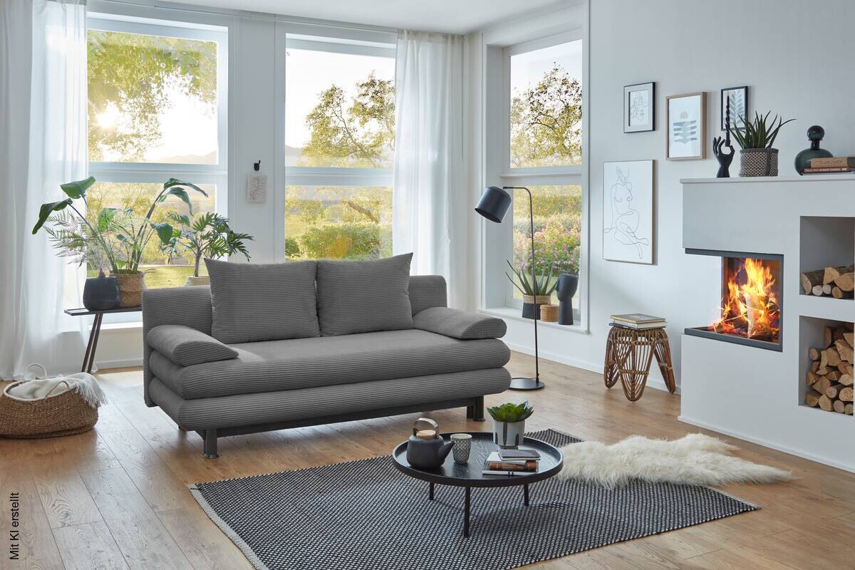 Schlafsofa Bern grau Microfaser B/H/T: ca. 190x93x92 cm