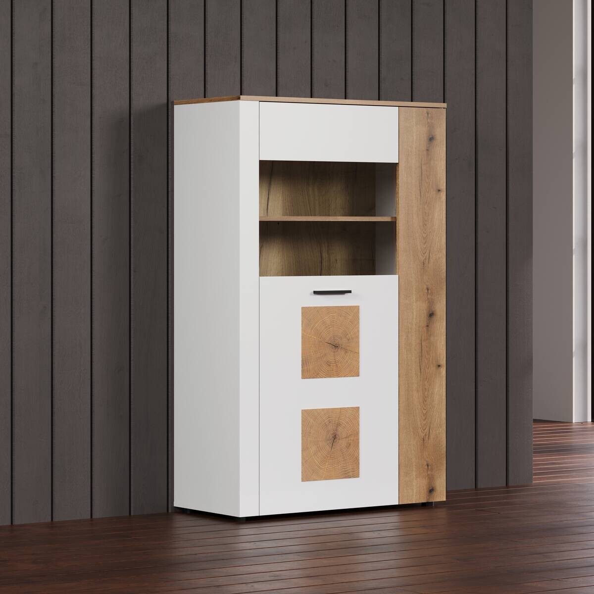 Vitrine Vitoria weiß Eiche Evoke Coast Nachbildung B/H/T: ca. 90x146x42 cm