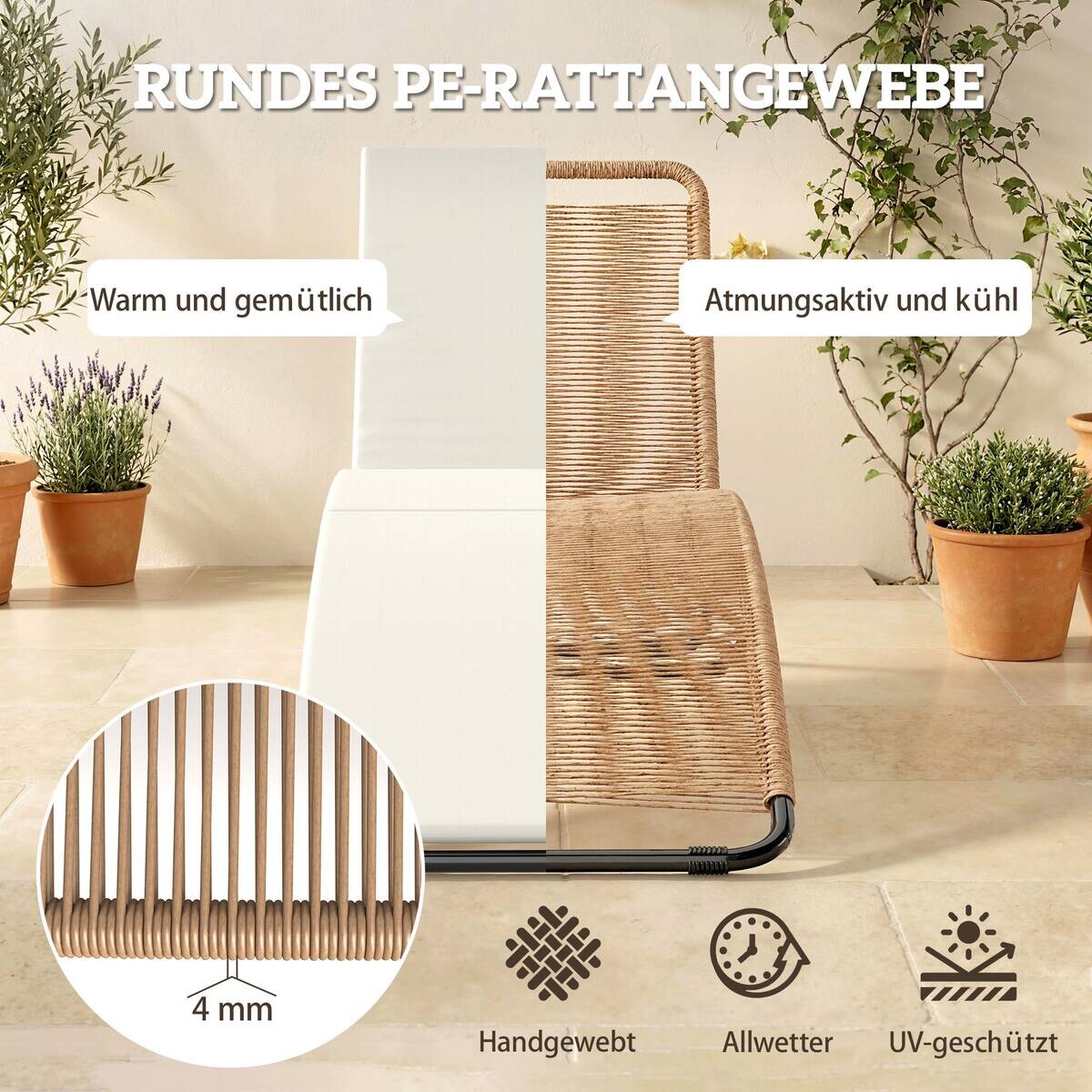 Outsunny Gartenliege schwarz Polyester B/H/L: ca. 57x80x175 cm